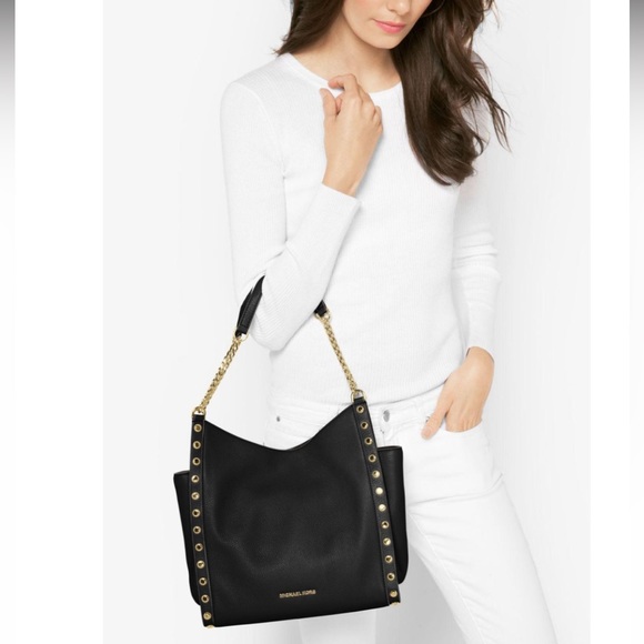 Michael Kors Newbury Studded Pebble Leather Chain Tote Bag - Picture 1 of 16